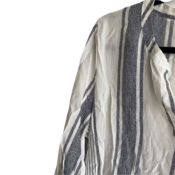 JOIE Silk Striped Popover Blouse Blue White L - Picture 7 of 10